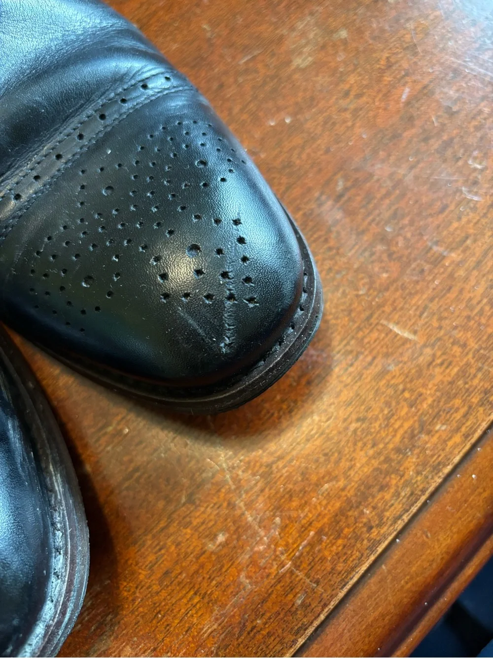 Johnston and Murphy Black Leather Cap-Toe Oxford Dress Shoes